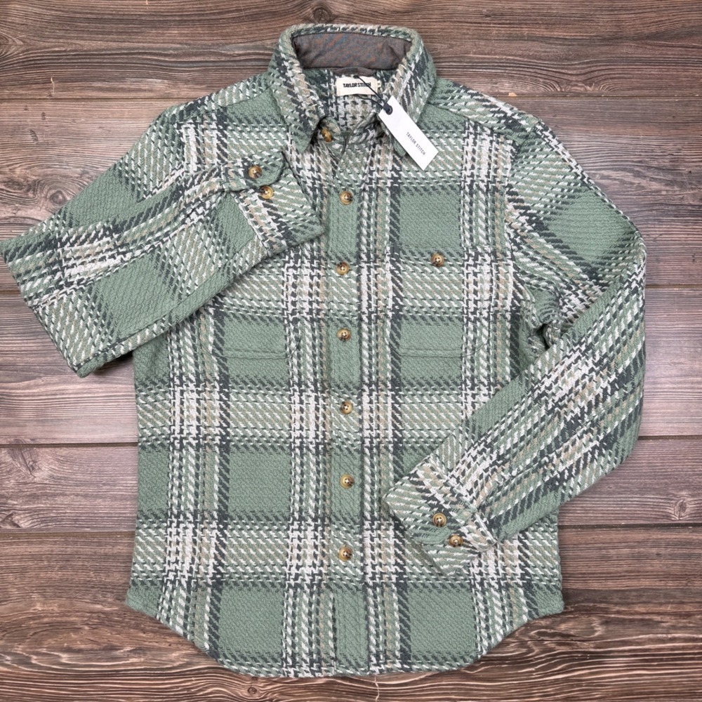 Taylor Stitch Mens Size 36 XXS The Crater Shirt Sage Plaid Organic Cotton NWT